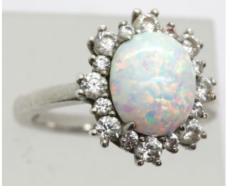 925 silver opal and white stone ring, size U, 6.6g. P&amp;P Group 1 (£14+VAT for the first lot and £1+VAT for subsequent lots