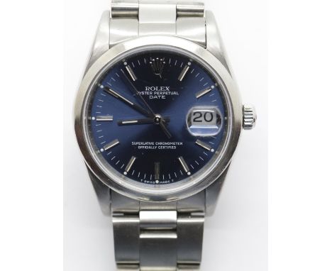 Rolex Oyster Date Perpetual Superlative Chronometer blue dial wristwatch with full length bracelet. Good condition and workin