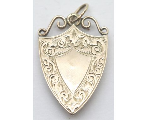 Antique 9ct rose gold shield shaped fob. P&amp;P Group 1 (£14+VAT for the first lot and £1+VAT for subsequent lots) 