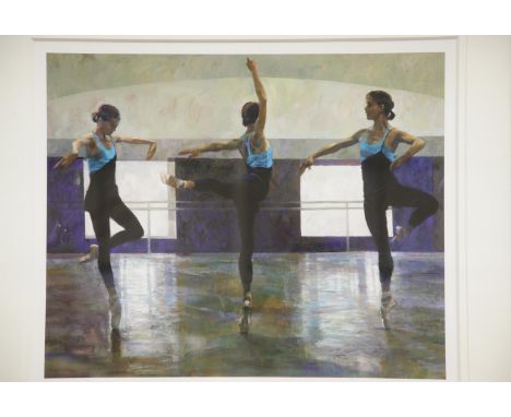 Framed and signed limited edition print of Darcy Bussel by Fletcher Sibthorpe, 58 x 48 cm. This lot is not available for in-h