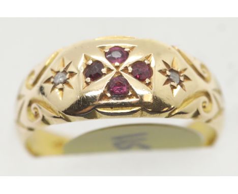 Ladies 14ct gold Chester hallmarked antique ruby and diamond ring, size M, 3.0g. P&amp;P Group 1 (£14+VAT for the first lot a