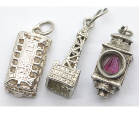 Three vintage solid silver assorted charms. P&amp;P Group 1 (£14+VAT for the first lot and £1+VAT for subsequent lots) 