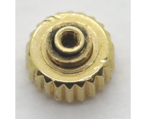 Yellow metal Omega watch crown, D: 3.8 mm. P&amp;P Group 1 (£14+VAT for the first lot and £1+VAT for subsequent lots) 