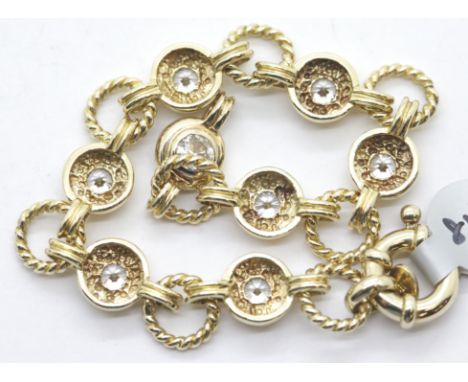 Ladies gold plated, silver stone set fancy bracelet. P&amp;P Group 1 (£14+VAT for the first lot and £1+VAT for subsequent lot