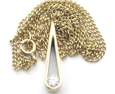 9ct gold pendant set with a single diamond on a 9ct gold chain, chain L: 45 cm. P&amp;P group 1 (£16 for the first item and £