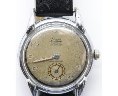 Vintage Lanco 15 jewel gents wristwatch. P&P Group 1 (£14+VAT for the first lot and £1+VAT for subsequent lots)Condition Repo