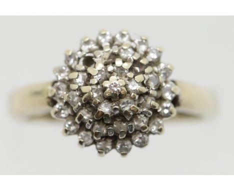 9ct gold diamond set cluster ring with one stone missing, size P, 3.2g.  P&amp;P Group 1 (£14+VAT for the first lot and £1+VA