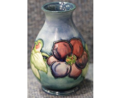 Moorcroft Bulbous vase in the Blue Anemone pattern, H: 11 cm. P&amp;P Group 1 (£14+VAT for the first lot and £1+VAT for subse