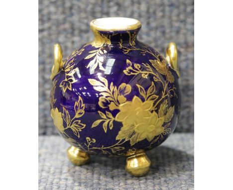 Royal Crown Derby blue gilt three footed vase. P&P Group 1 (£14+VAT for the first lot and £1+VAT for subsequent lots)Conditio