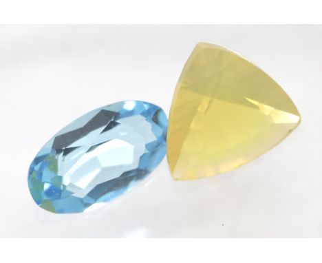 Loose gemstones; natural Brazilian fire opal 1.46ct and Irradiated Swiss blue topaz 1.94ct. P&amp;P Group 1 (£14+VAT for the 