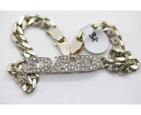 Silver vintage stone set DAD ID bracelet. P&amp;P Group 1 (£14+VAT for the first lot and £1+VAT for subsequent lots) 