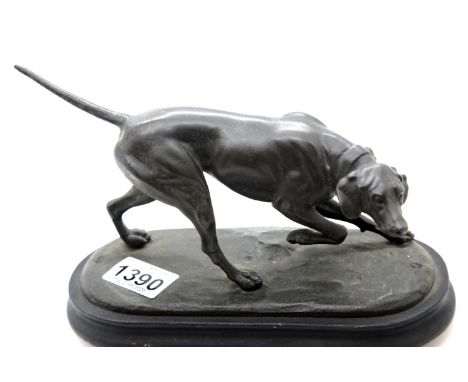 Cast spelter dog, L: 24 cm. P&amp;P Group 1 (£14+VAT for the first lot and £1+VAT for subsequent lots) 