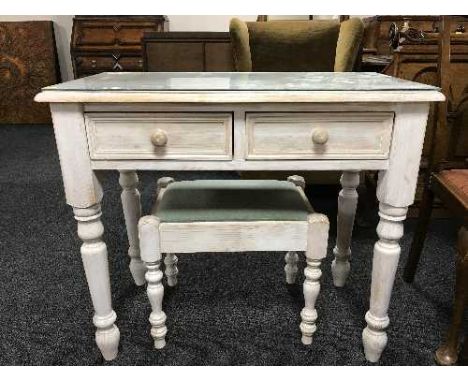 A pine glass topped dressing table and stool 