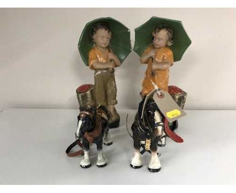 A tray of pair of chalk figures, Melba horse and one other 