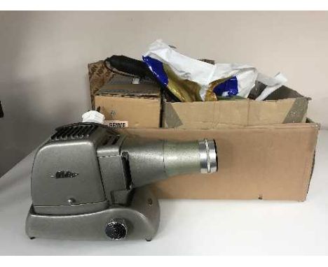 Five boxes of assorted photographic and projector equipment - lights, screens, etc 