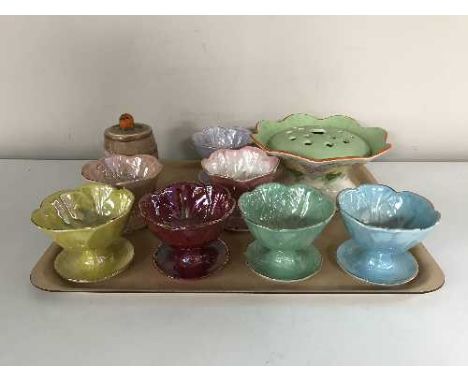 A tray of seven assorted Beswick and Maling grapefruit dishes, Corona Ware flower vase and a Governcroft preserve pot 