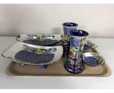 A tray of six pieces of Maling china 