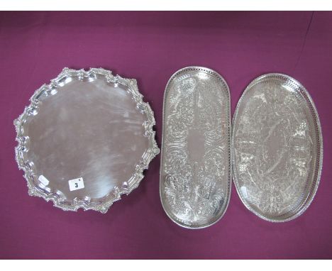 A Decorative Mappin &amp; Webb Mappin Plate Salver, of shaped circular form, raised on three scroll feet, 31.5cm diameter; to