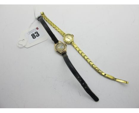 A 9ct Gold Cased Ladies Wristwatch, on a strap; together with a gold plated Rotary ladies wristwatch. (2) 