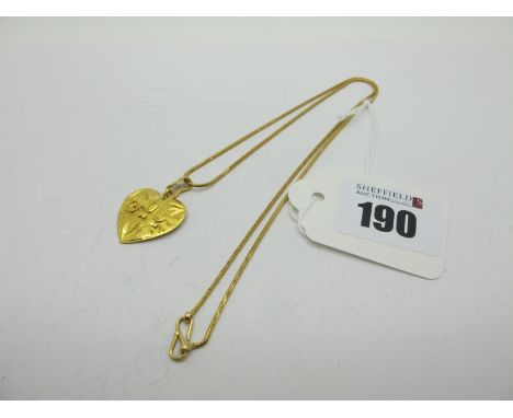 A High Carat Heart Shape Pendant, on a high carat fine chain to hook and loop fastener. 
