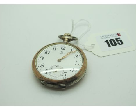 Omega; An Openface Pocketwatch, the signed white dial with black Arabic numerals and seconds subsidiary dial, the movement st