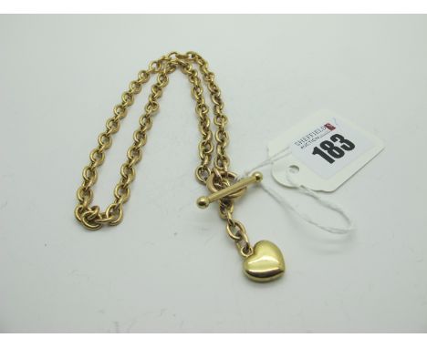 A 9ct Gold Belcher Link Chain, to T-bar and loop fastener (43cm long), suspending a heart pendant (overall weight 13.5grams).