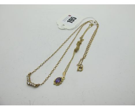 A Modern Necklace, inset to the front, on chain; together with a single stone pendant on chain. 