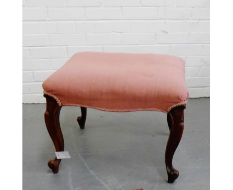 A mahogany stool with upholstered top and cabriole supports, 45 x 56cm