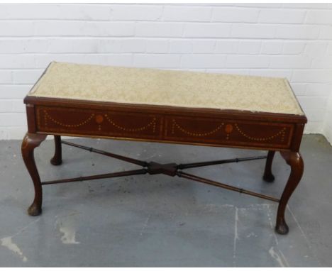 A mahogany and inlaid double piano stool, 52 x 98cm