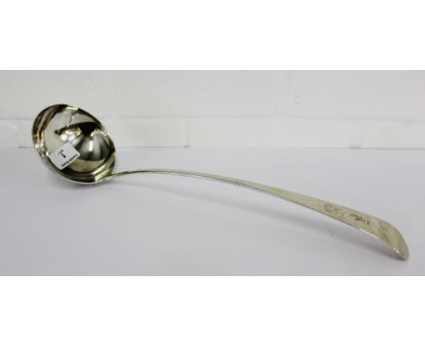 George III Scottish silver  Old English pattern soup ladle, Edinburgh 1806, 39cm long 