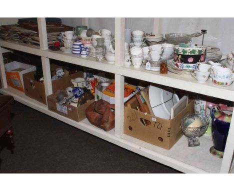 Full shelf of glass, china, pictures, painted egg, Oriental ware, chess set, etc. NOTE RUSSIAN CHESS SET WITHDRAWN FROM THIS 