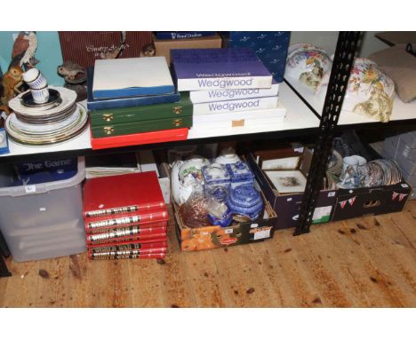 Assortment of WWII books, ceramics, plates, glass, including Hummel, Aynsley etc .