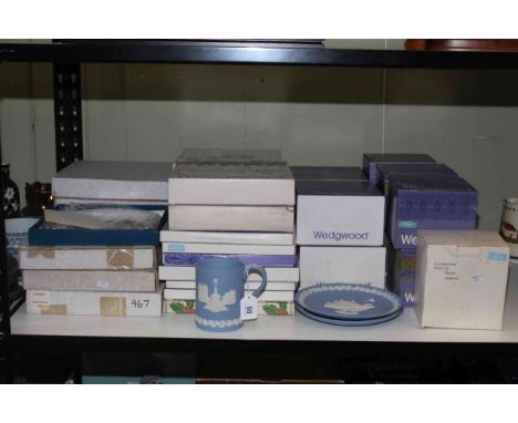 Assortment of Wedgwood plates, mugs and Royal Worcester bird plates.
