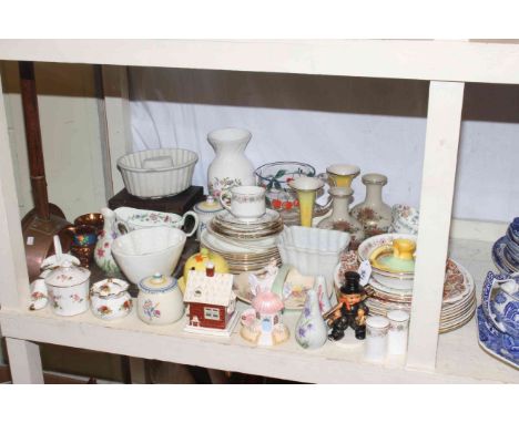 Pottery jelly moulds, two Coalport Cottages, Royal Doulton 'Ninette', Hummel Chimney Sweep.