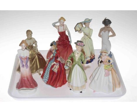 Collection of eight lady figures including Royal Dux, Nao, Paragon, Aynsley, etc.