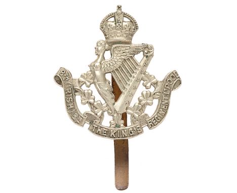 8th (Irish) Bn. Kings Regiment Liverpool post 1939  cap badge.  Good scarce die-stamped white metal crowned Maid of Erin Harp