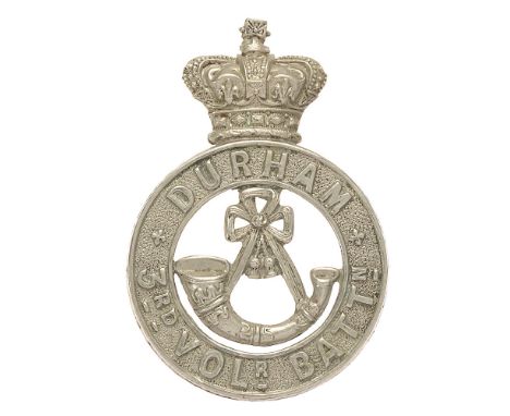 3rd VB Durham Light Infantry Victorian DLI glengarry badge circa 1887-96.  Good scarce die-stamped white metal crowned circle