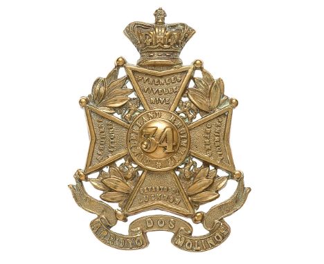 34th (Cumberland) Regiment of Foot, Victorian glengarry badge circa 1874-1881.  Fine scarce die-stamped brass crowned Bath st