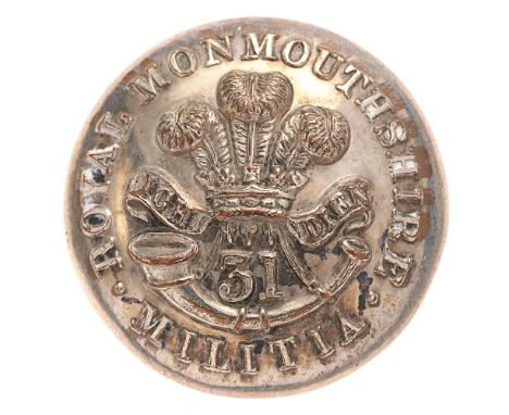 Welsh. Royal Monmouthshire Militia Victorian Officer coatee button circa 1852-55.  Good scarce silvered closed-back bearing 3