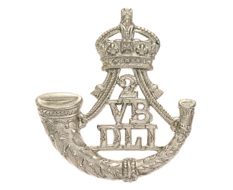 2nd (Bishop Auckland) VB Durham Light Infantry DLI cap badge circa 1901-08.  Good scarce die-stamped white metal crowned stru
