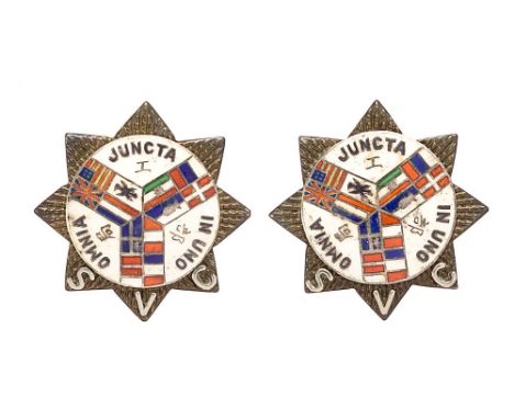 China. Shanghai Volunteer Corps HQ Staff Officer pair of collar badges.  Fine rare unmarked silver faceted star with central 