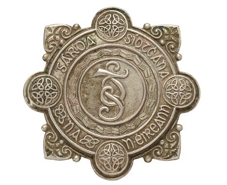 Irish Police (Garda Siochana) helmet plate badge circa 1922-40.  Good scarce die-stamped white metal with first pattern Celti