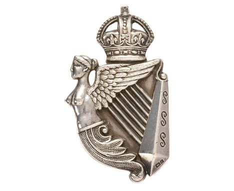 8th Kings Royal Irish Hussars 1902 HM silver Edwardian NCO arm badge.  Good scarce Birmingham hallmarked crowned Maid of Erin