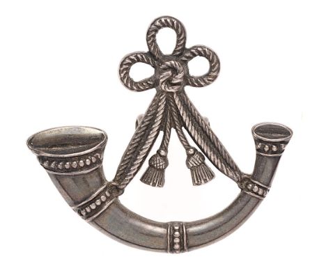 Oxfordshire Light Infantry Boer War 1901 HM silver Officer cap badge.  Fine Birmingham hallmarked die-cast strung bugle.  B &