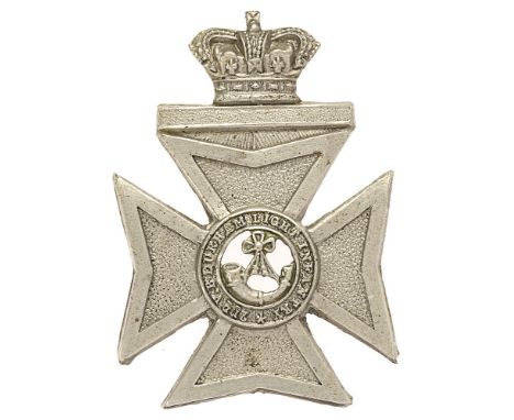 2nd VB Durham Light Infantry Victorian DLI cap badge circa 1896-1901.  Good scarce die-stamped white metal crowned blank plin