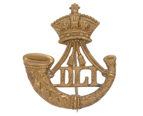 Durham Light Infantry Victorian pagri badge circa 1881-1901.  Good scarce die-stamped brass large Imperial crowned strung bug