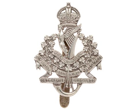 8th (Irish) Bn. Kings Regiment Liverpool post 1939 Officer cap badge  Good scarce die-cast silver plated crowned Maid of Erin