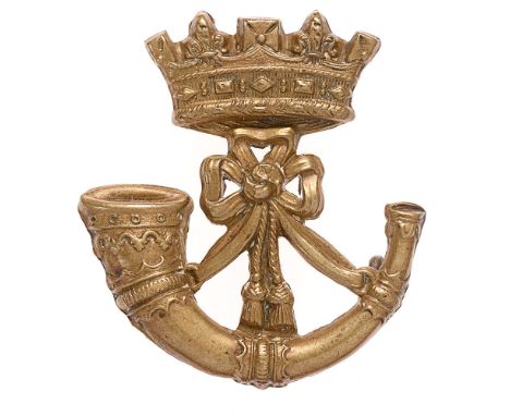 Duke of Cornwall's Light Infantry Victorian cap badge circa 1896-1900.   Good scarce die-stamped brass Ducal coronet over str