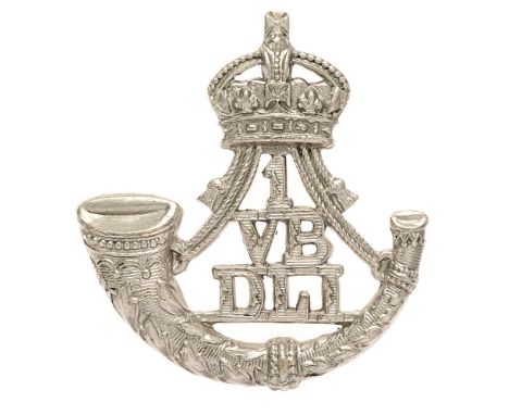 1st (Stockton on Tees) VB Durham Light Infantry DLI cap badge circa 1901-08.  Good scarce die-stamped white metal crowned str