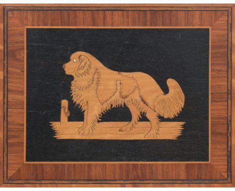 A pair marquetry panels depicting Water DogsMarquetry inlay of dogs with engraved detail and mother of pearl eyes, with a sat